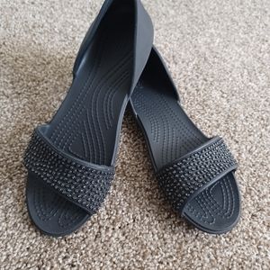 Crocs Lina Iconic Comfort Black Women's Embellished D’orsay Flats Size 7